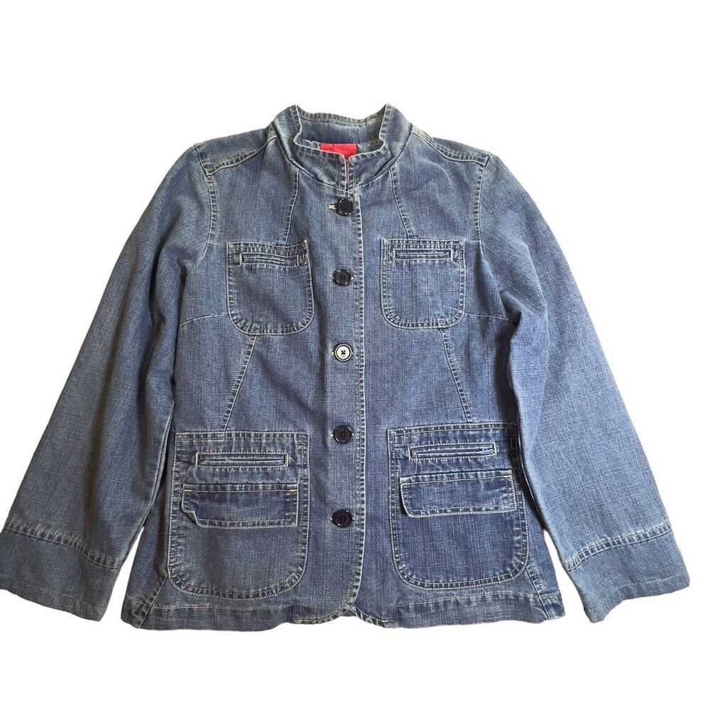 Gloria Vanderbilt Jean Jacket Womens Large Blue Denim Button Front Pockets‎